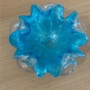Murano Blue and Clear Glass Art Bowl